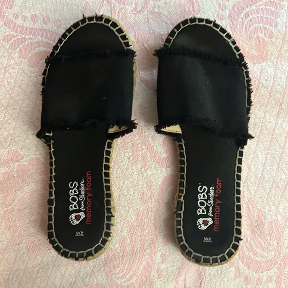 BOBS from Skechers Espadrille Slides - Black (Size 8W)